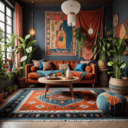 Bohemian eclectic Bloxburg living room