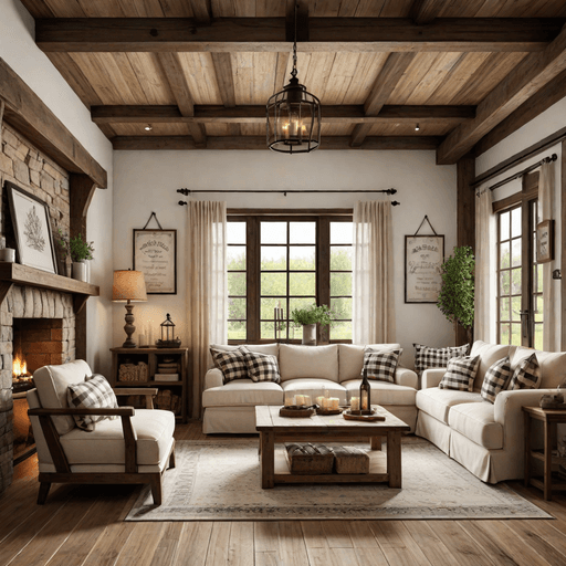 Rustic farmhouse Bloxburg living room