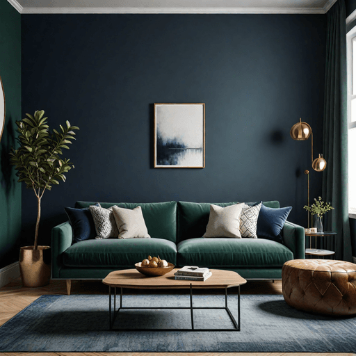 Small living room with dramatic dark accent wall creating depth and style