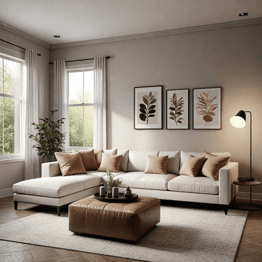 Small living room with compact sectional sofa maximizing corner seating