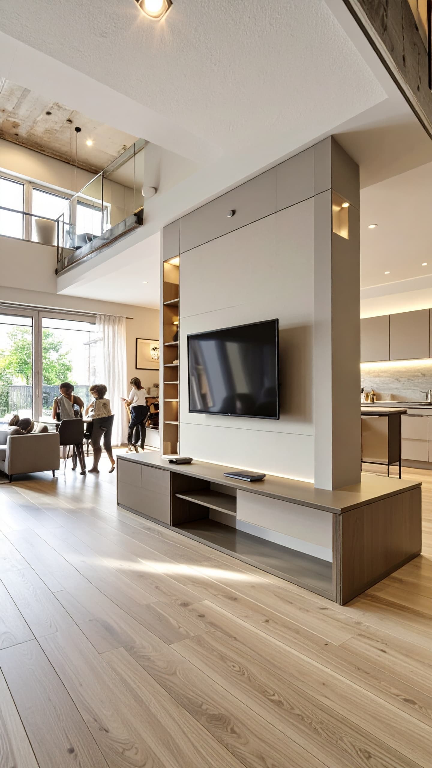 Built-in entertainment wall unit with TV and storage