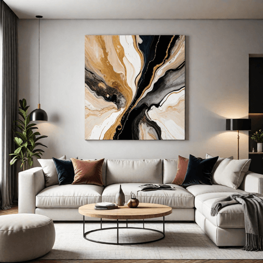 Large canvas artwork on living room wall