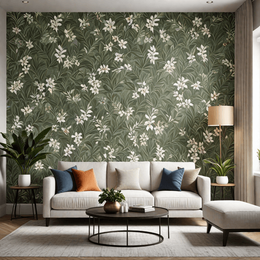 Accent wall with peel and stick wallpaper in living room