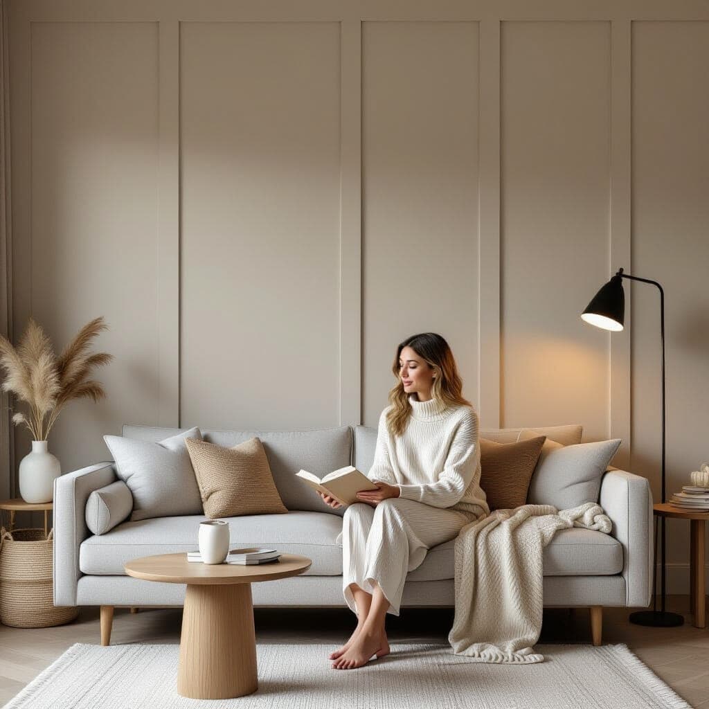 Textured wall panels in modern living room