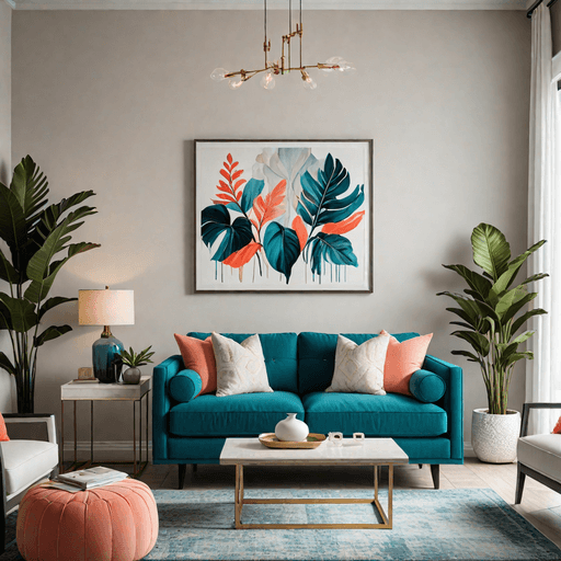 Vibrant teal blue modern loveseat with clean lines in contemporary living room