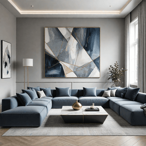 Contemporary living room with blue gray modular seating system