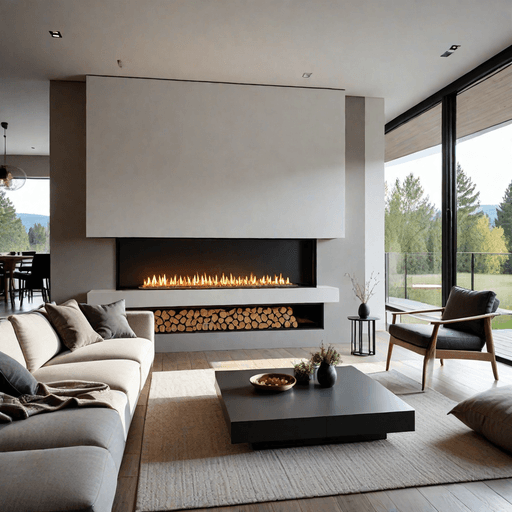 Modern linear gas fireplace mounted on living room wall