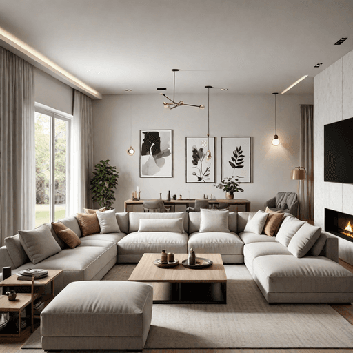 Modular sectional pieces arranged in creative U-shape configuration in modern living room