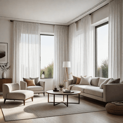 Minimalist living room with simple, elegant window treatments