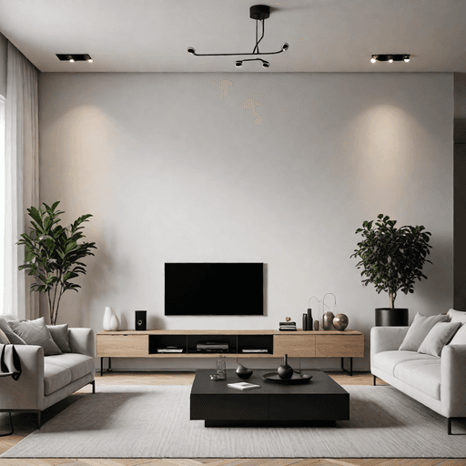 Minimalist living room with seamlessly integrated modern technology