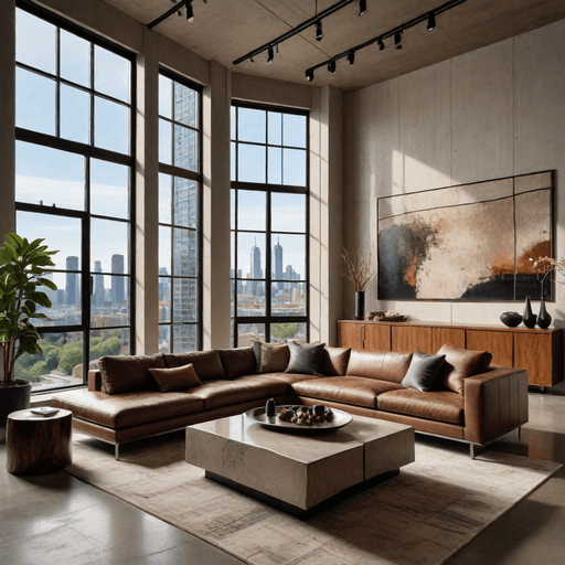 Urban contemporary living room with mocha modular seating