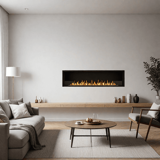 Scandinavian-inspired living room with minimalist ethanol fireplace and ultra-clean design